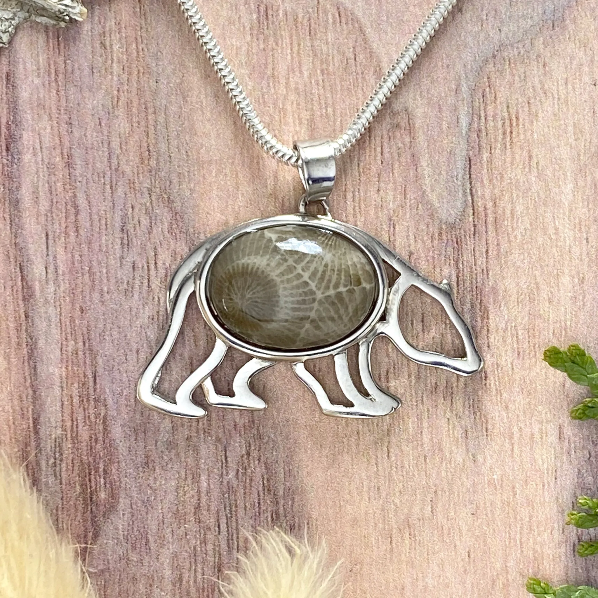 Petoskey Stone Bear Pendant