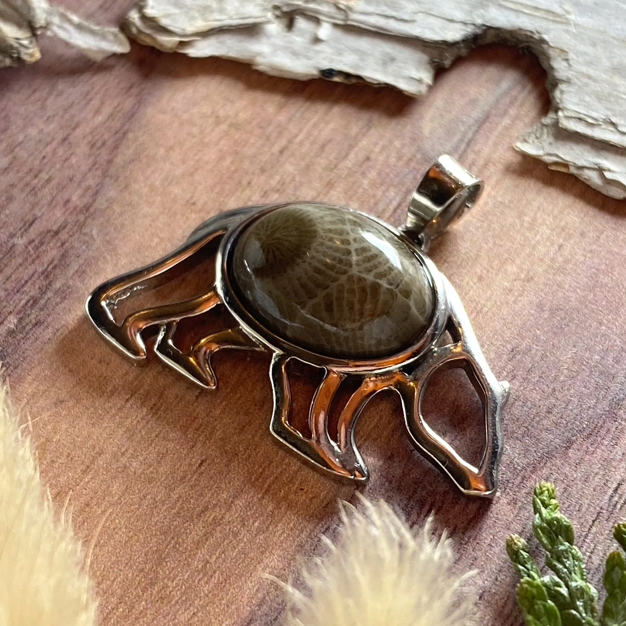 Petoskey Stone Bear Pendant