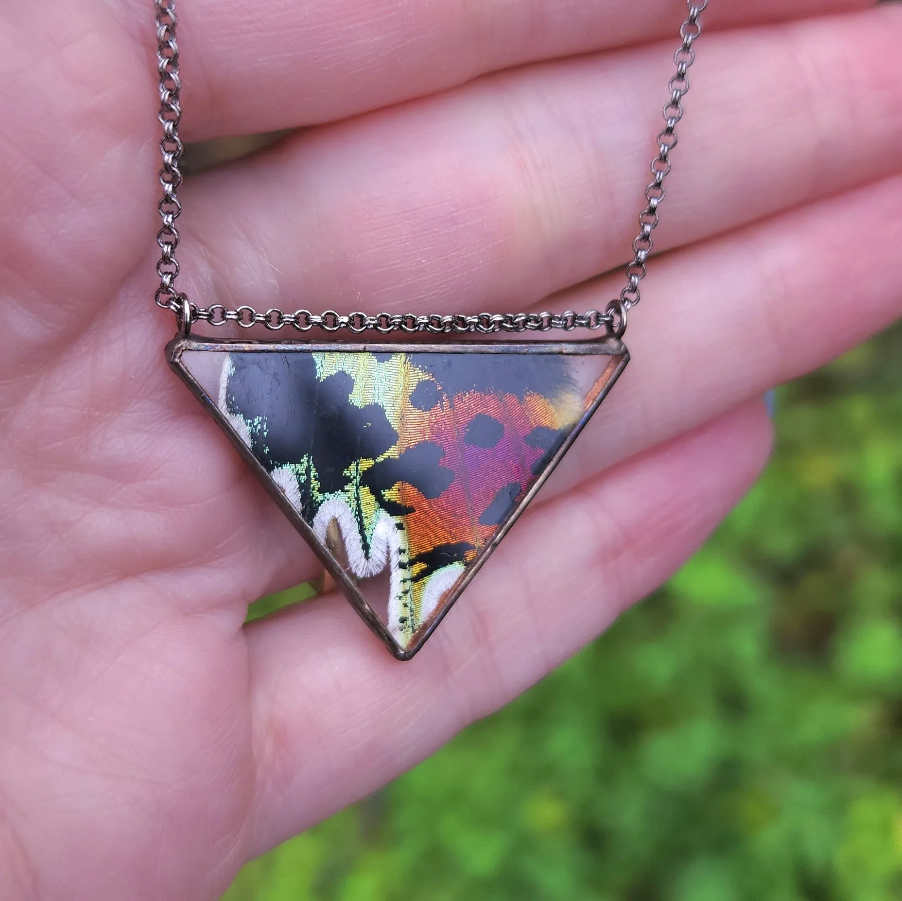 Rainbow Moth Wing Trine Necklace