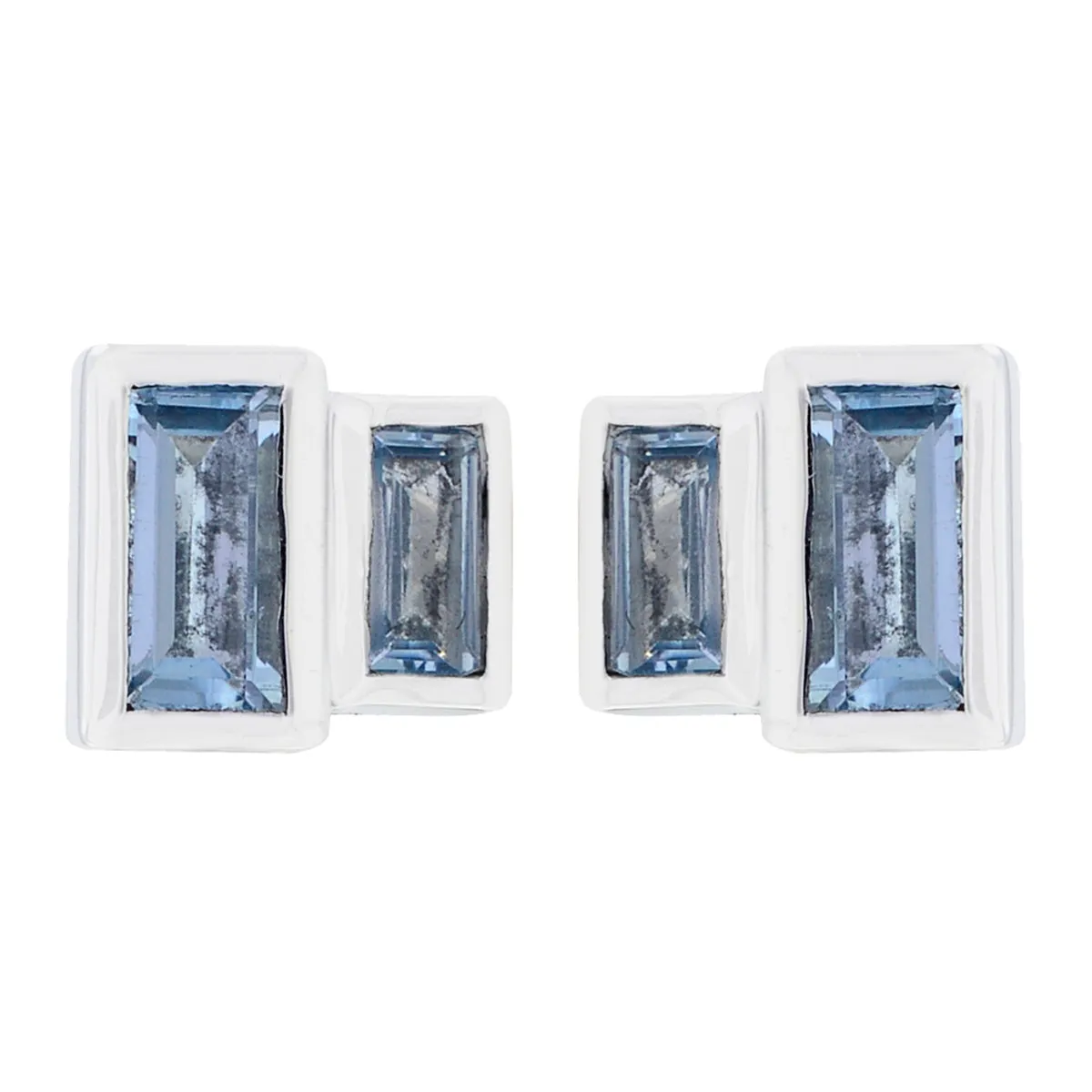 Riyo Genuine Gems baguette Faceted Blue Topaz Silver Earrings gift for women