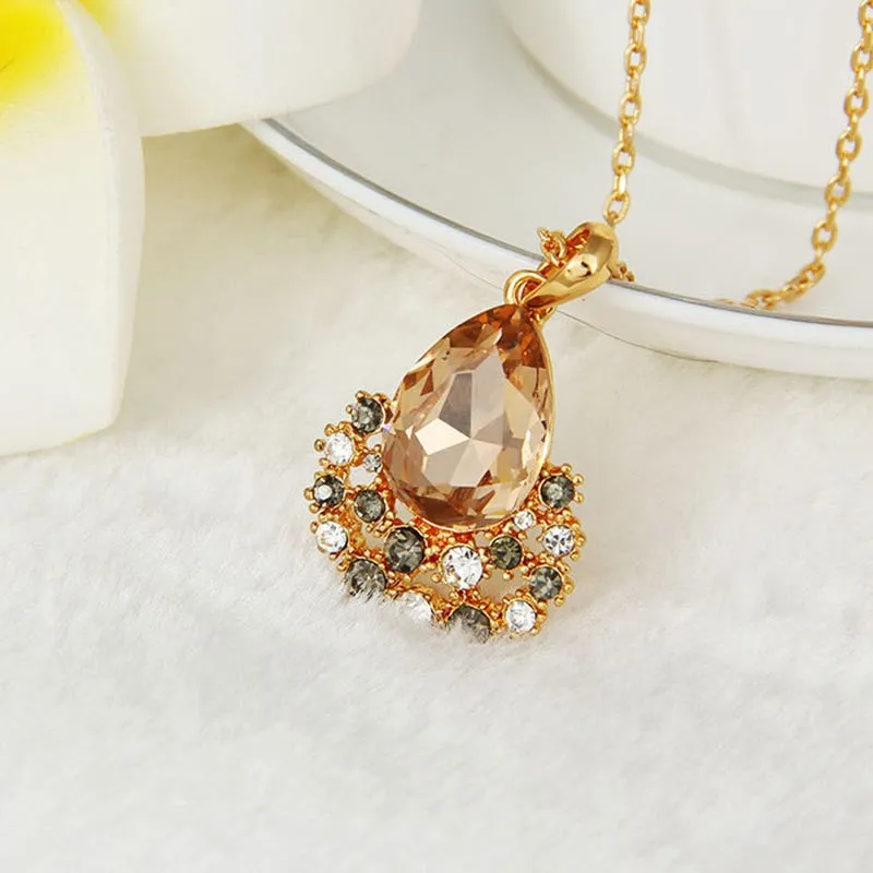 Rose Gold Crystal Necklace & Earrings Fashion Wedding Jewelry Set