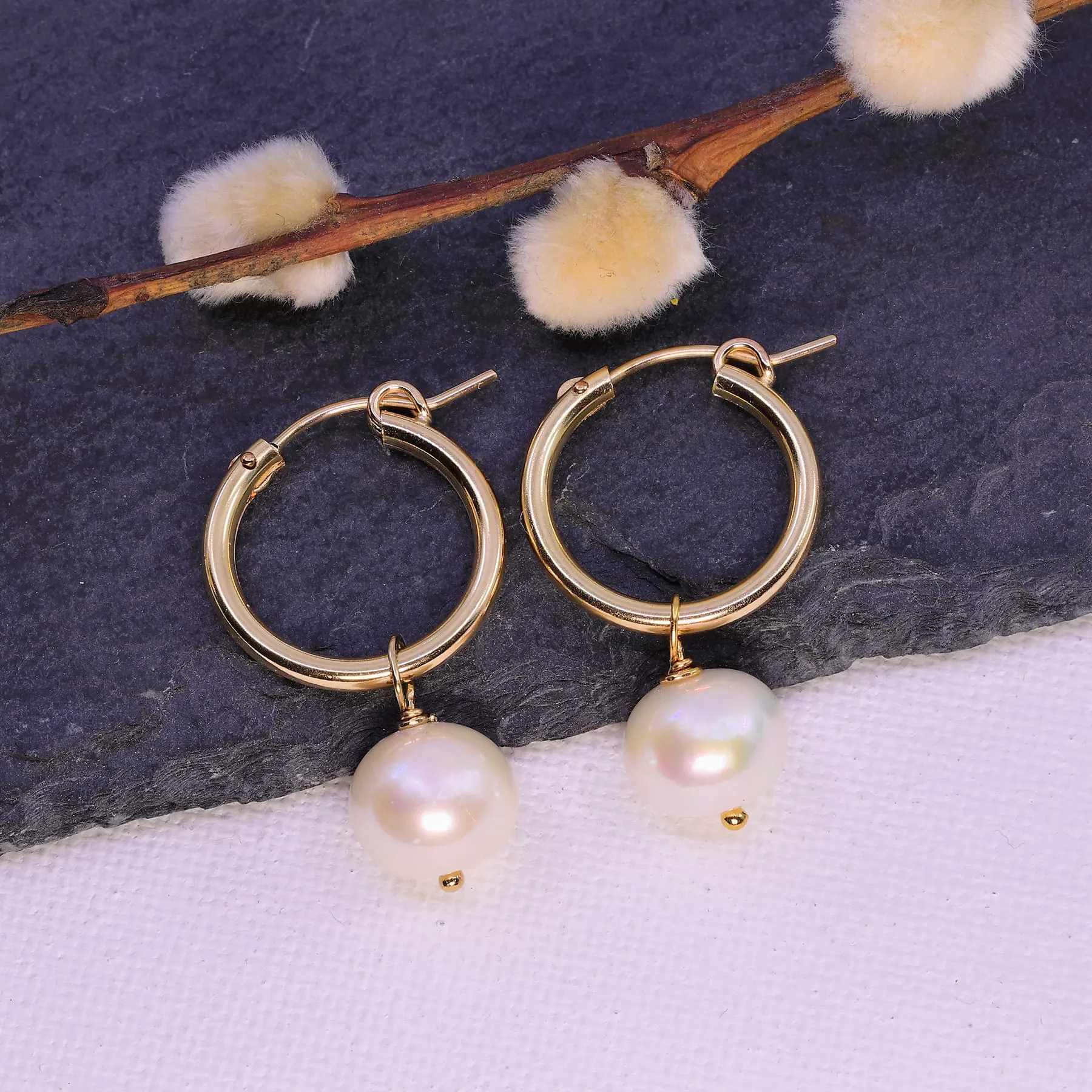 Sea - Mini Gold Hoop Pearl Earrings