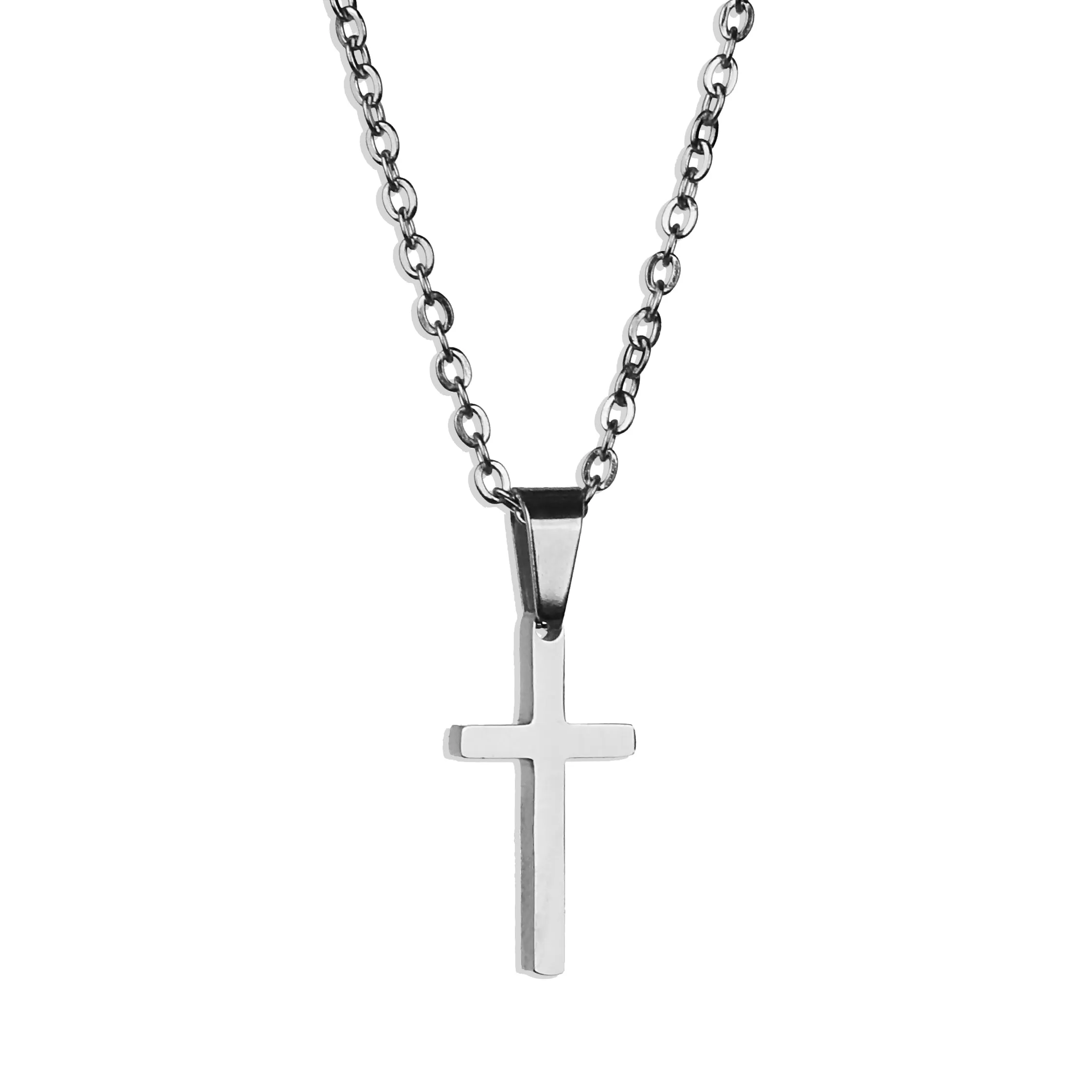 Small Modern Cross Necklace - Silver