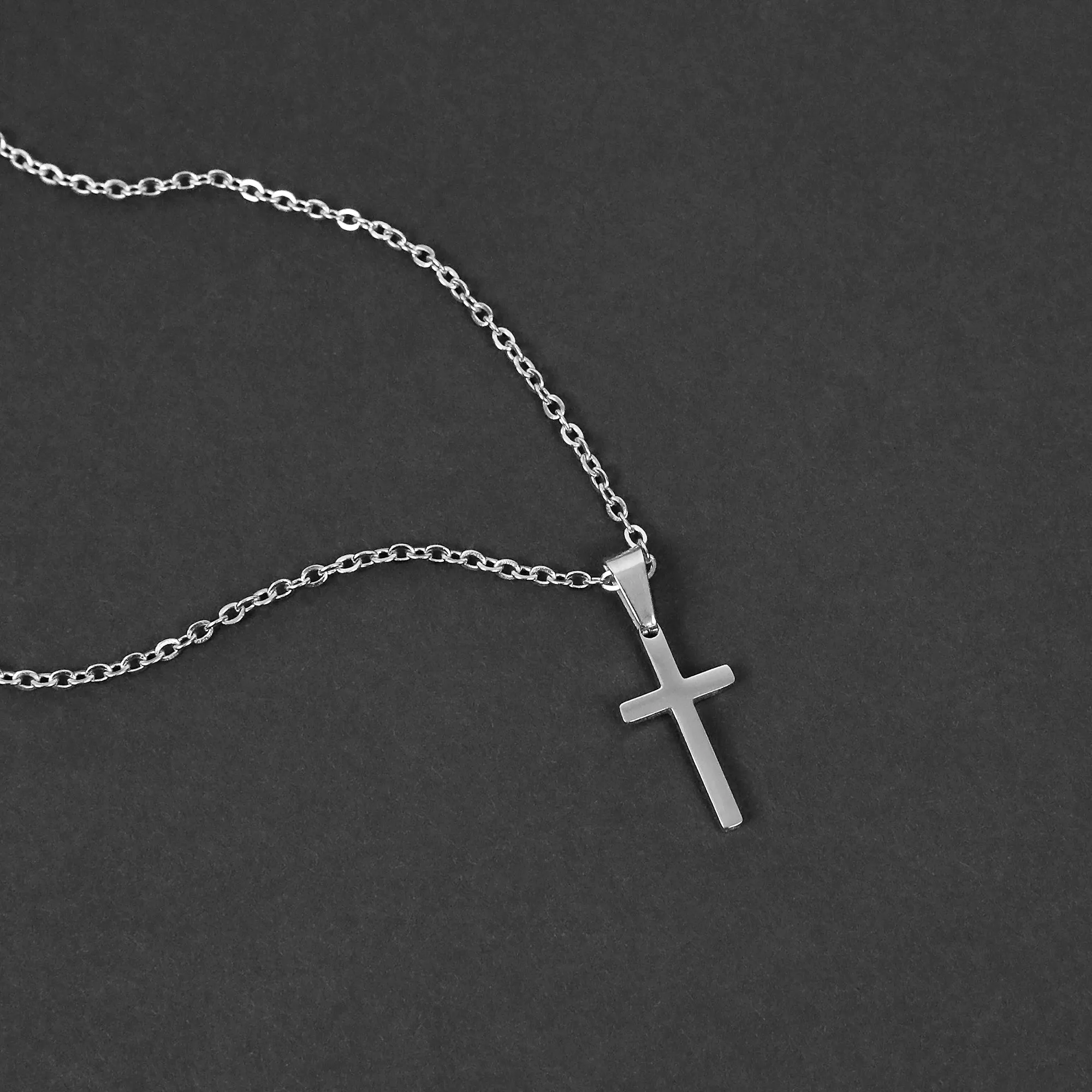 Small Modern Cross Necklace - Silver