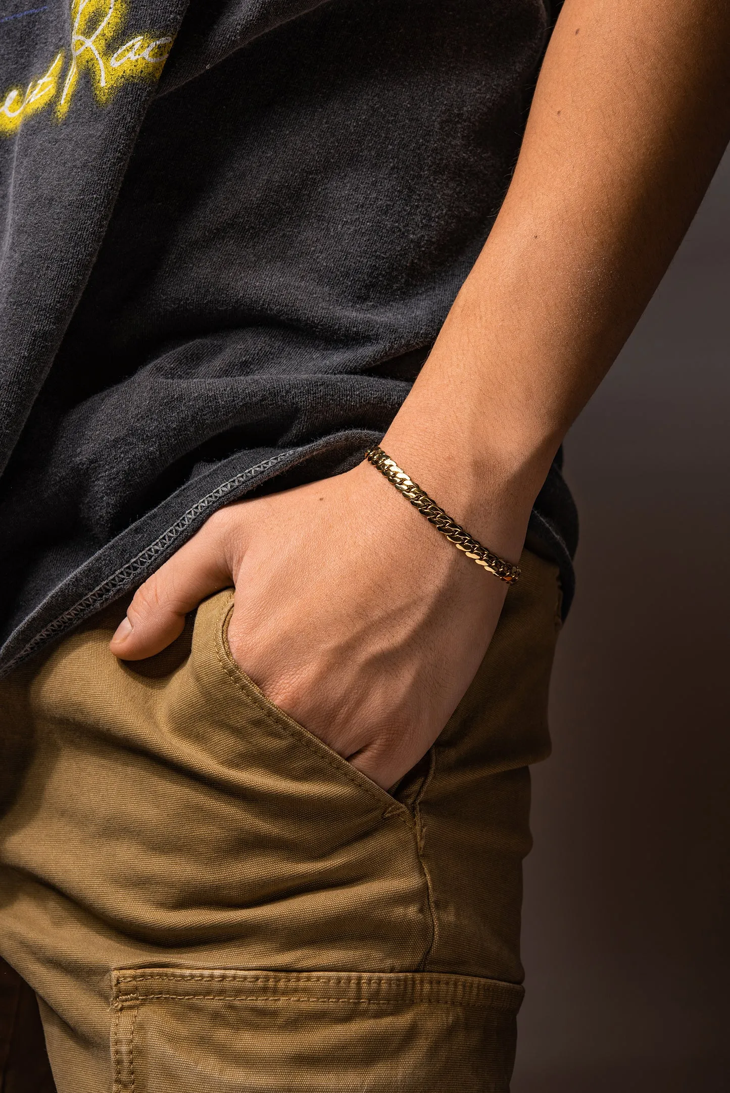 Stainless Steel Cuban Link Chain Bracelet - Gold