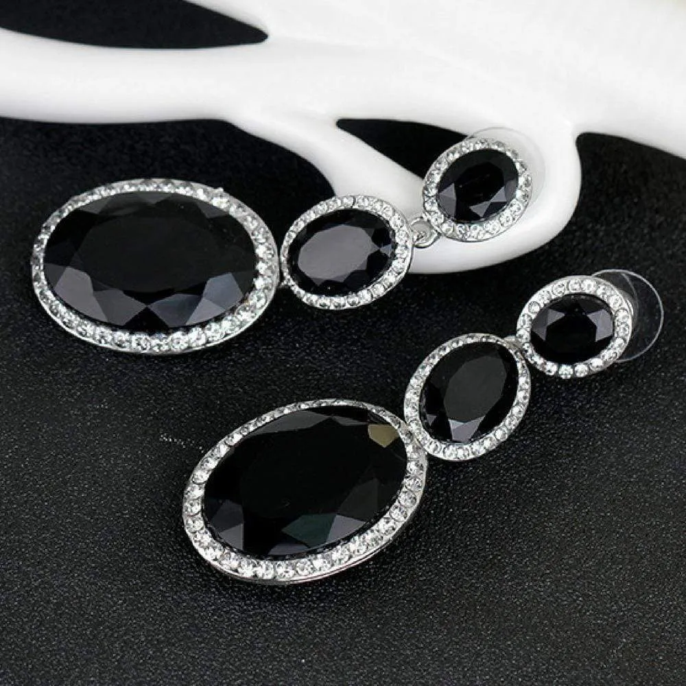 Triple Mic Drop Black Statement Gem Earrings